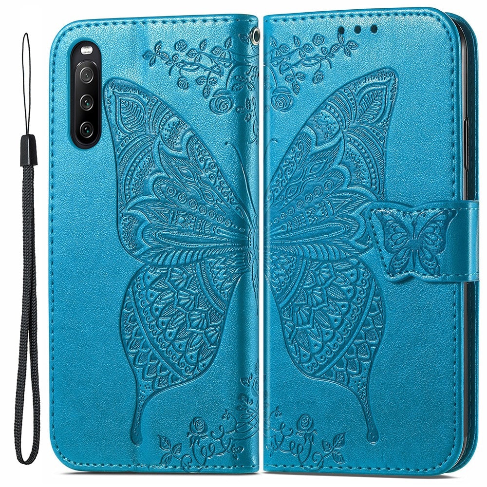 Sony Xperia 10 III Mobilfodral med fjärilar, Blå