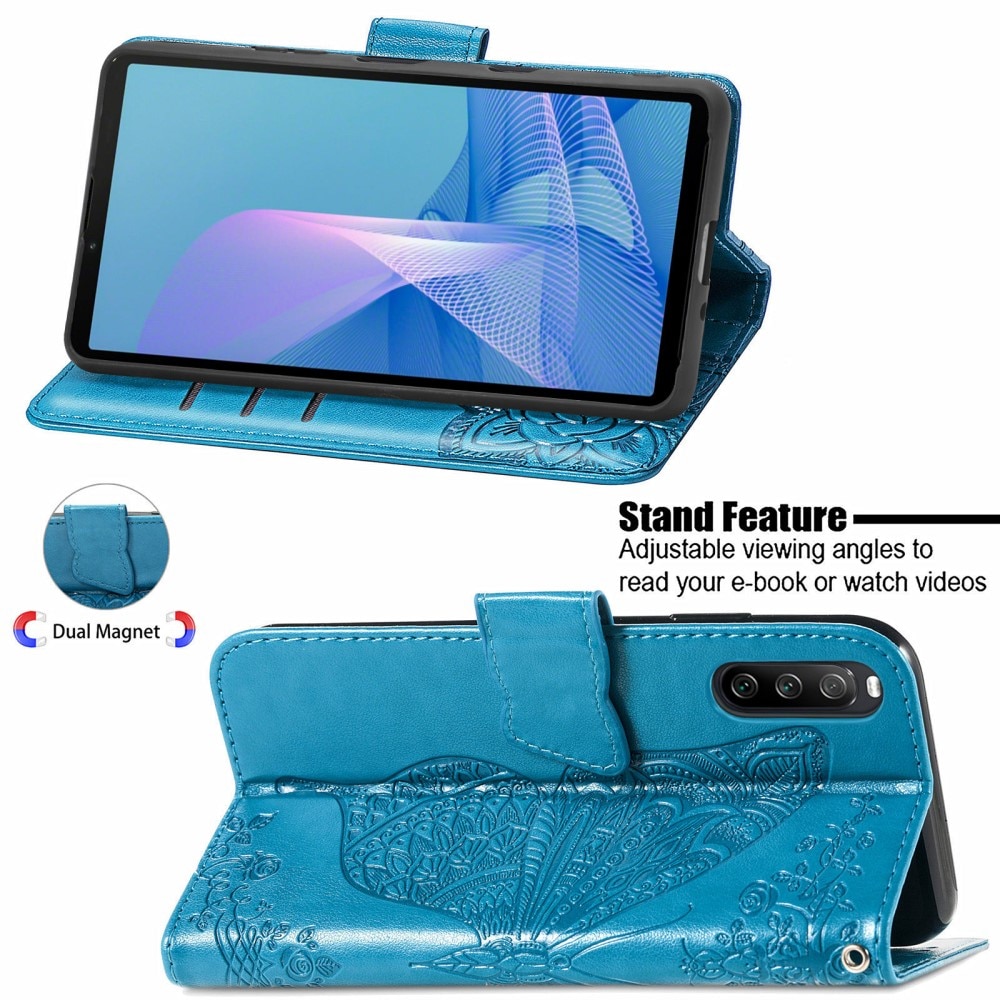 Sony Xperia 10 III Mobilfodral med fjärilar, blå