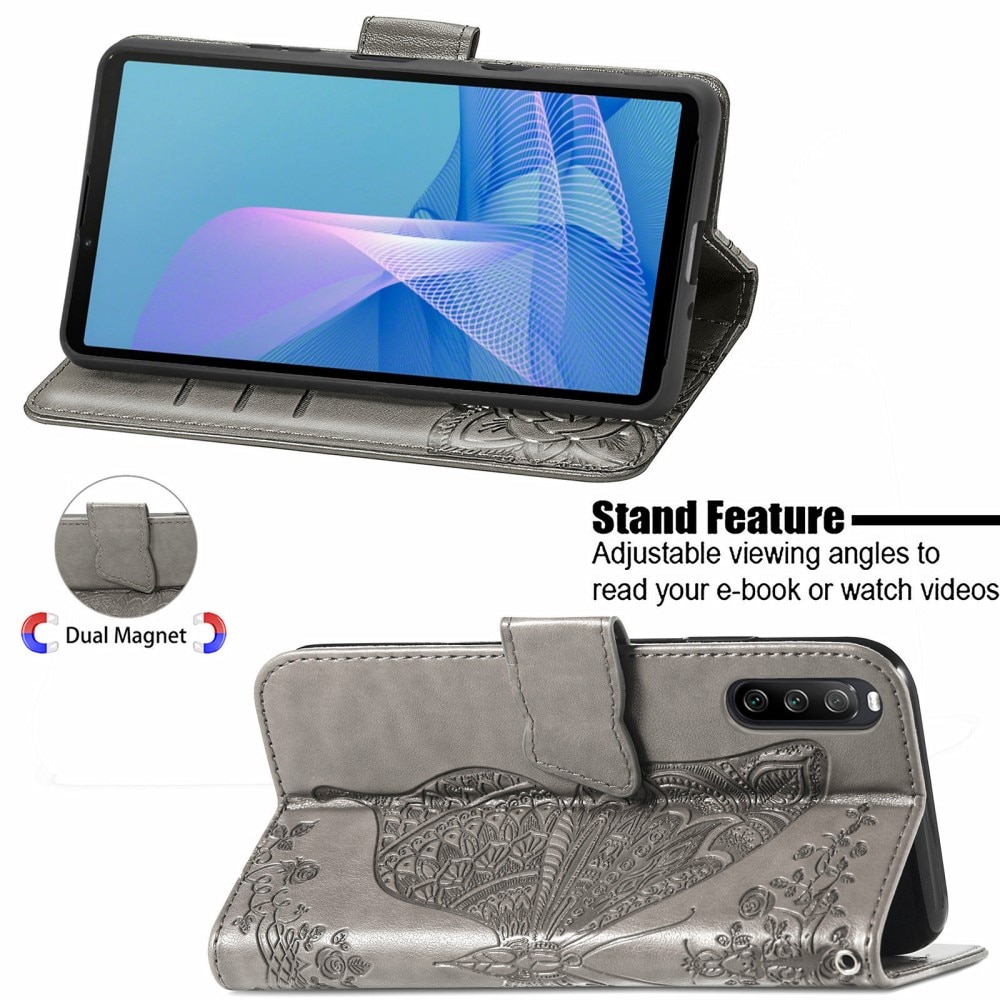 Sony Xperia 10 III Mobilfodral med fjärilar, grå