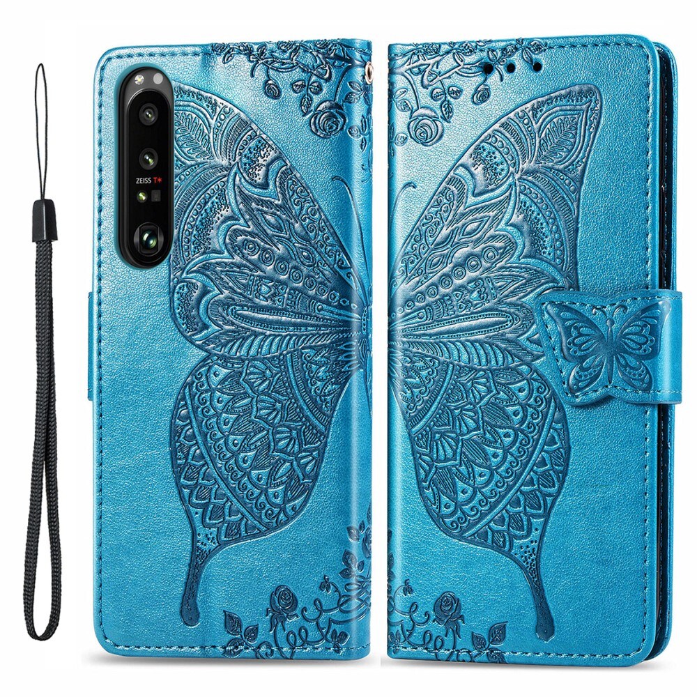 Sony Xperia 1 III Mobilfodral med fjärilar, Blå