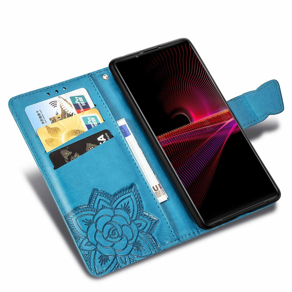 Sony Xperia 1 III Mobilfodral med fjärilar, Blå