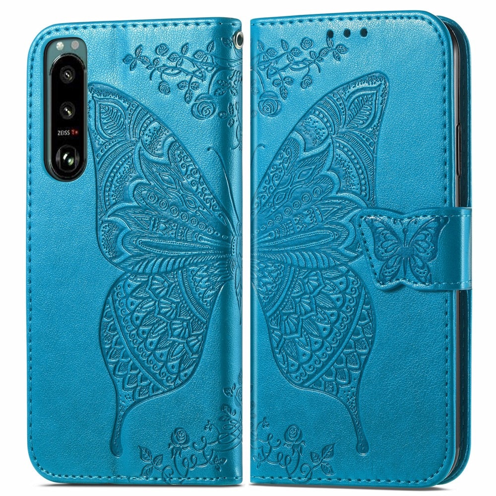 Sony Xperia 5 III Mobilfodral med fjärilar, blå