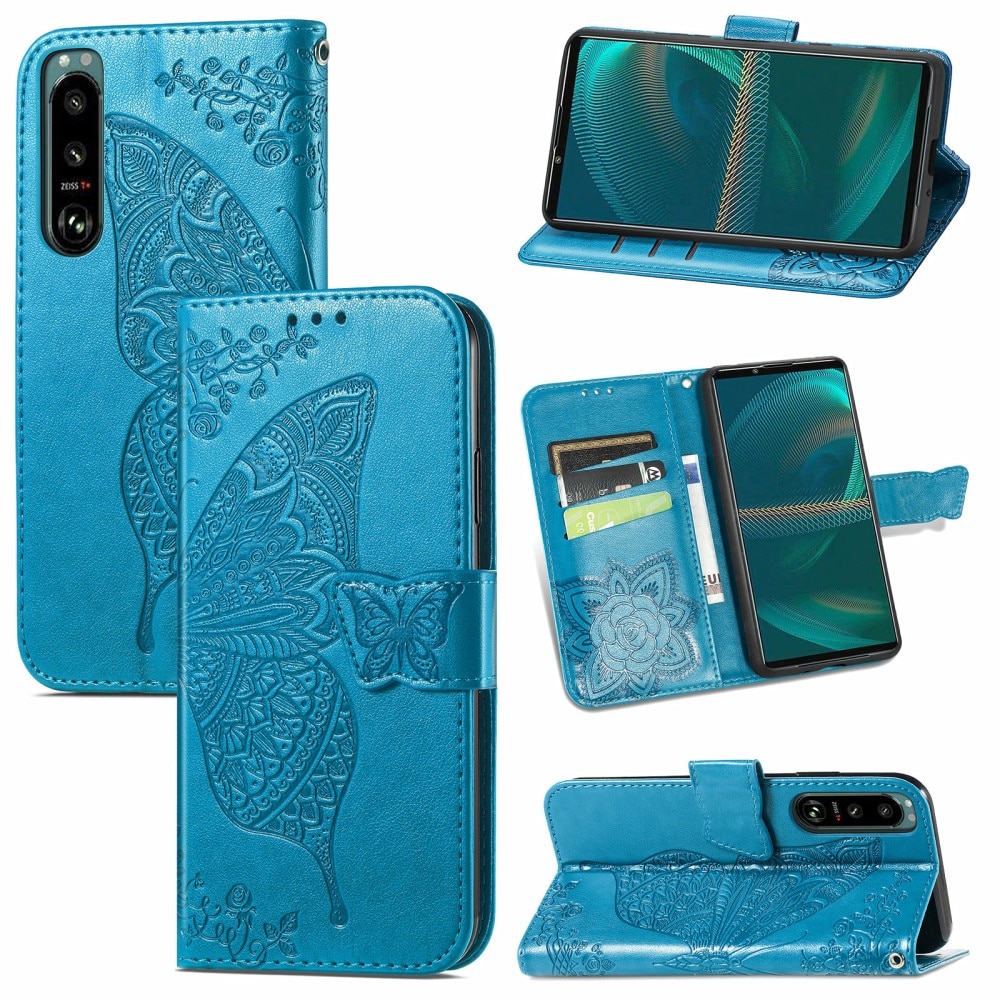 Sony Xperia 5 III Mobilfodral med fjärilar, blå