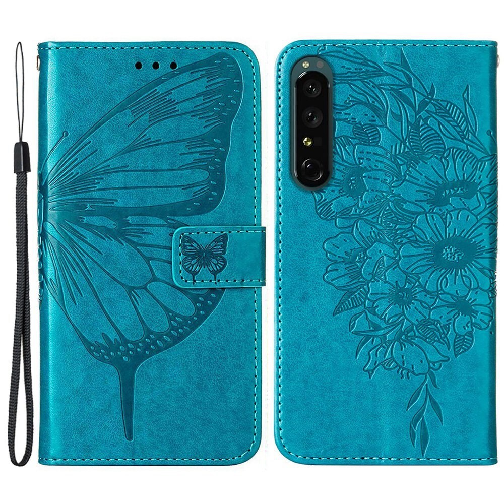 Sony Xperia 1 IV Mobilfodral med fjärilar, Blå