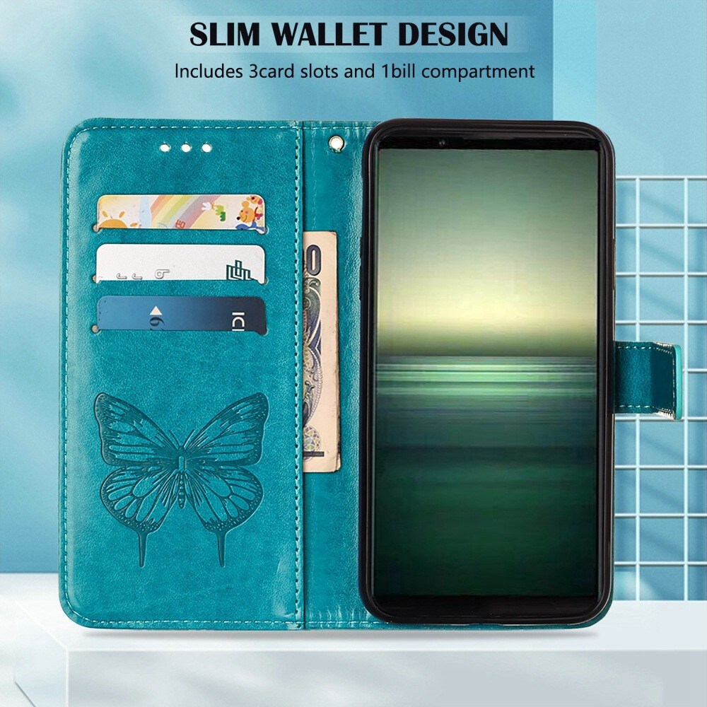 Sony Xperia 1 IV Mobilfodral med fjärilar, Blå