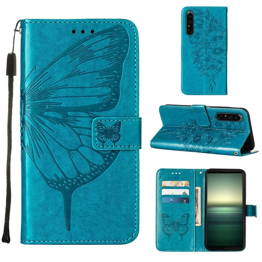 Sony Xperia 1 IV Mobilfodral med fjärilar, blå