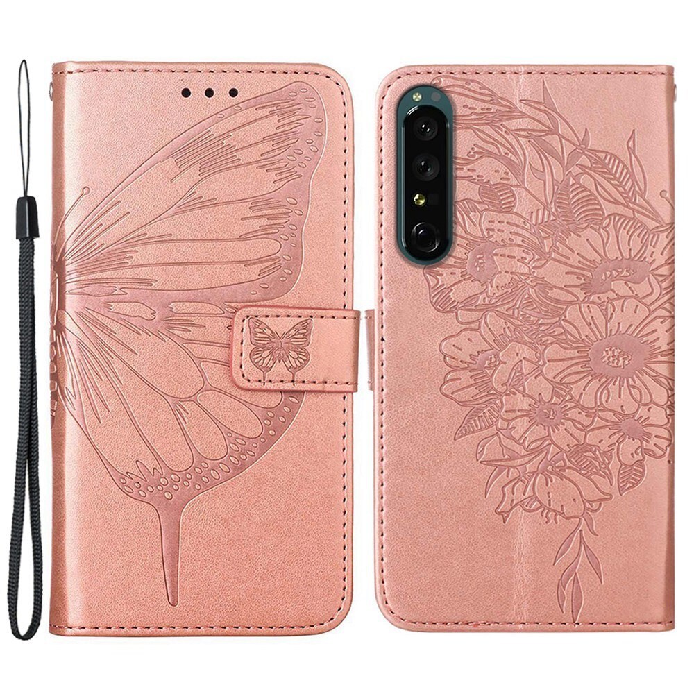 Sony Xperia 1 IV Mobilfodral med fjärilar, Roséguld
