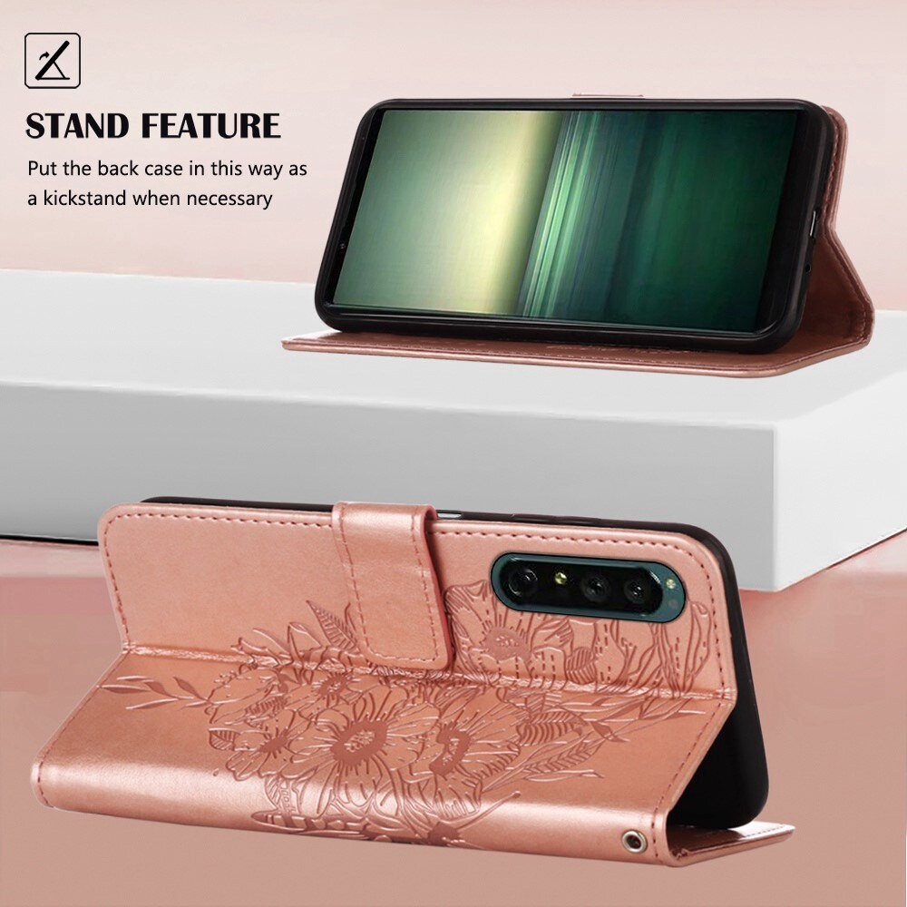 Sony Xperia 1 IV Mobilfodral med fjärilar, Roséguld