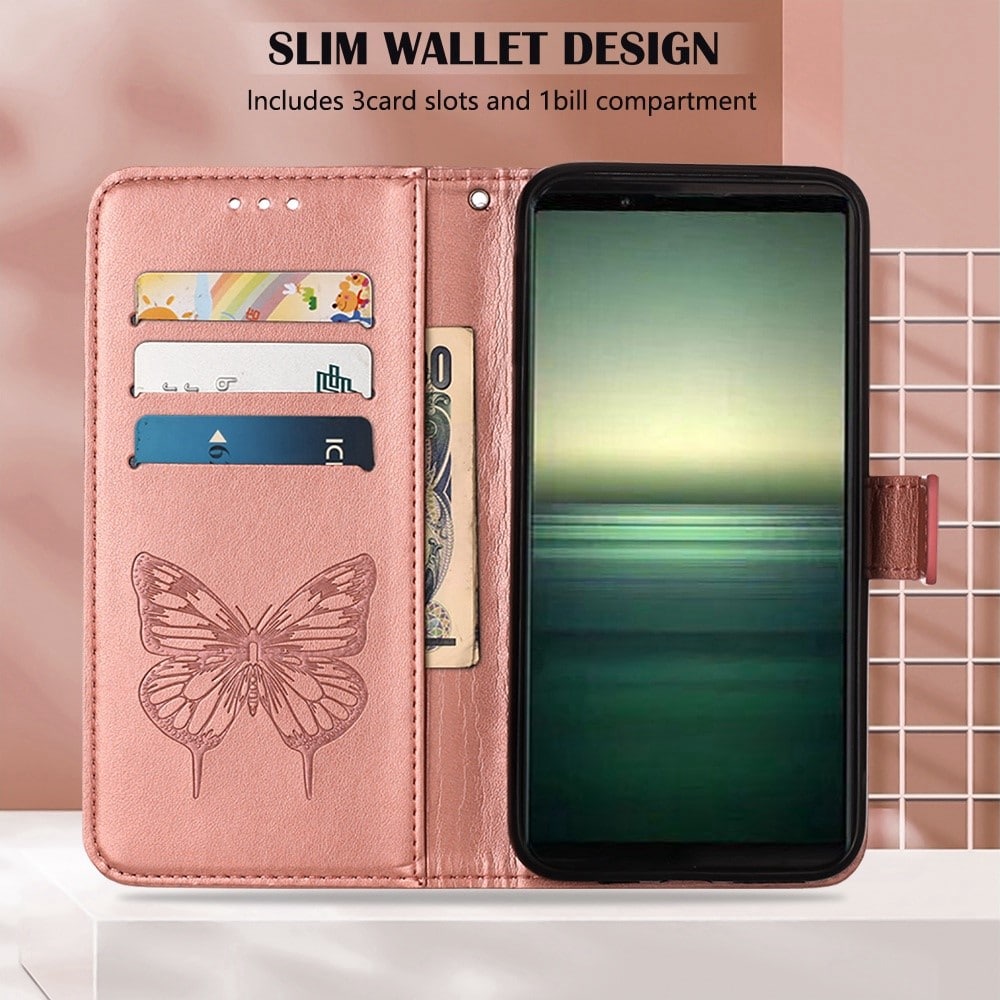 Sony Xperia 1 IV Mobilfodral med fjärilar, Roséguld