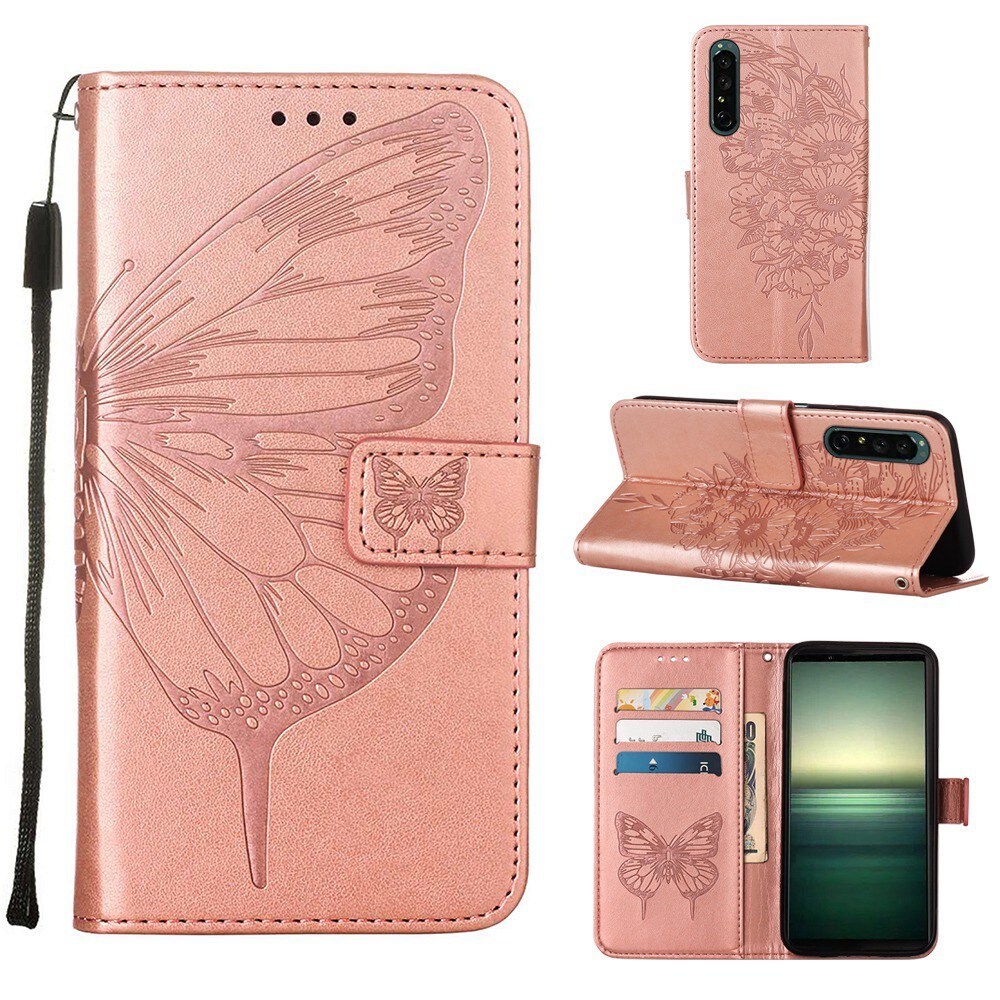Sony Xperia 1 IV Mobilfodral med fjärilar, Roséguld