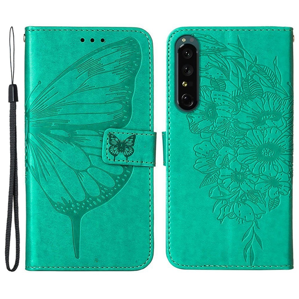 Sony Xperia 1 IV Mobilfodral med fjärilar, Grön