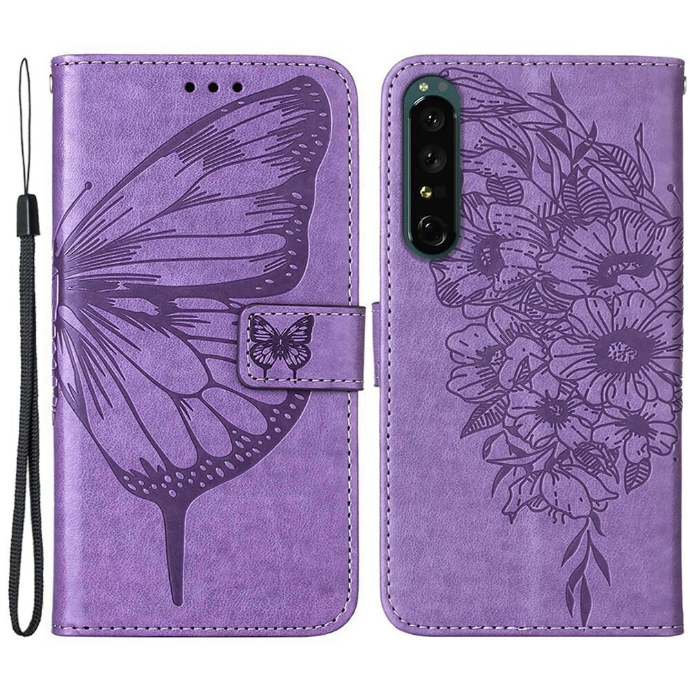 Sony Xperia 1 IV Mobilfodral med fjärilar, Lila