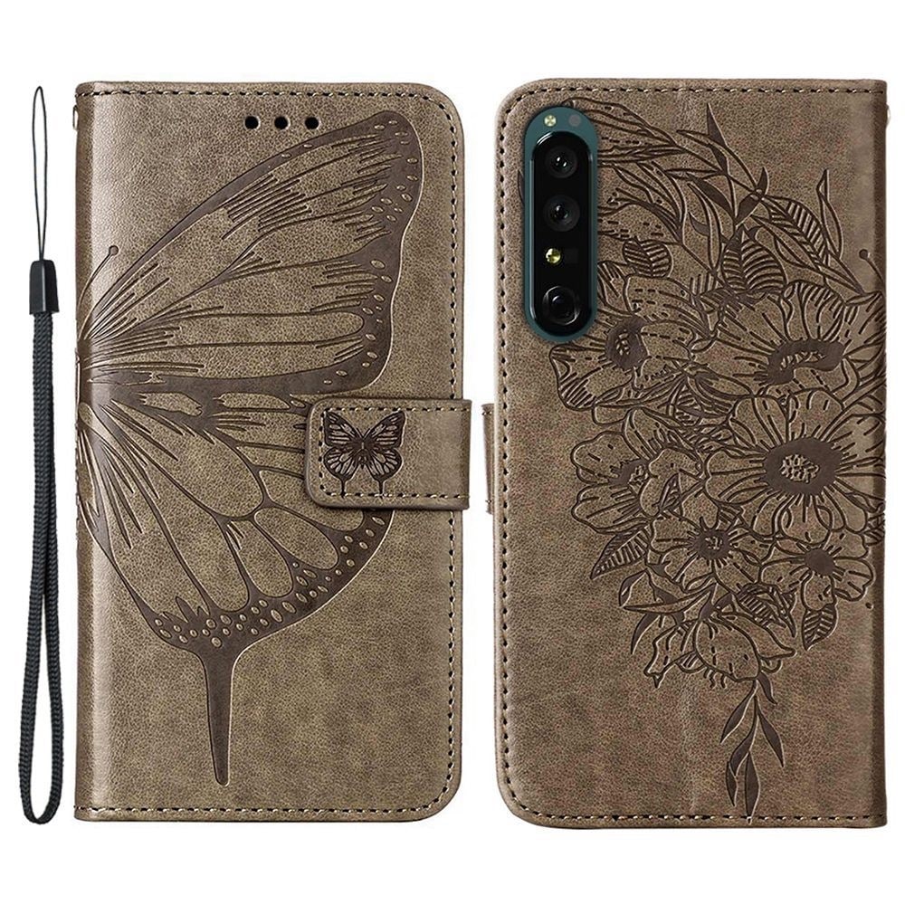 Sony Xperia 1 IV Mobilfodral med fjärilar, Grå