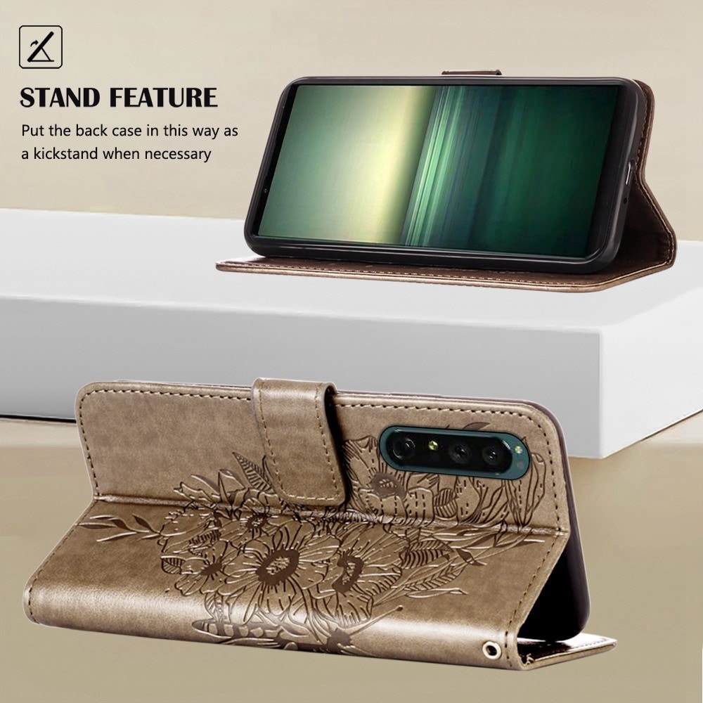Sony Xperia 1 IV Mobilfodral med fjärilar, Grå