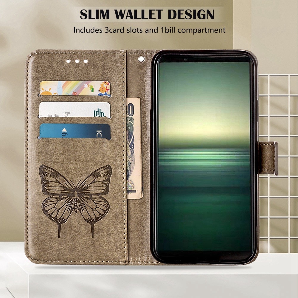 Sony Xperia 1 IV Mobilfodral med fjärilar, Grå