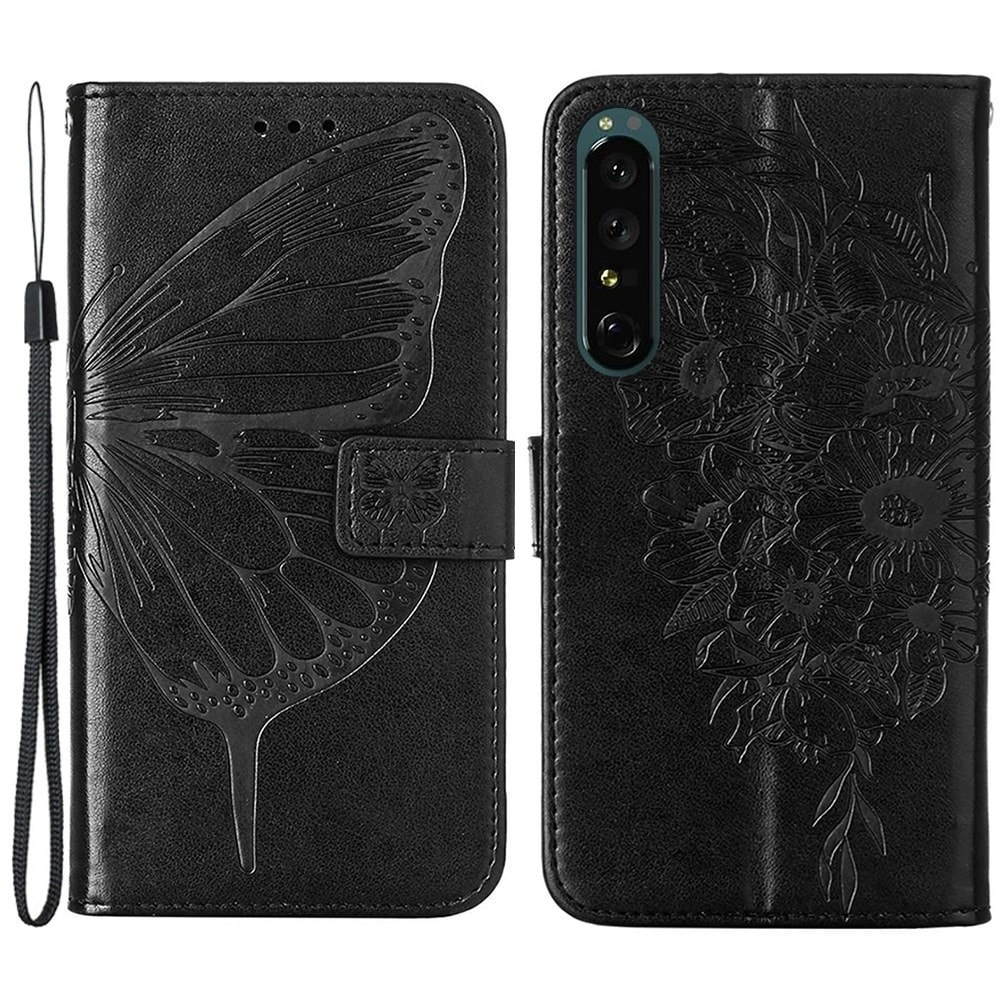 Sony Xperia 1 IV Mobilfodral med fjärilar, Svart