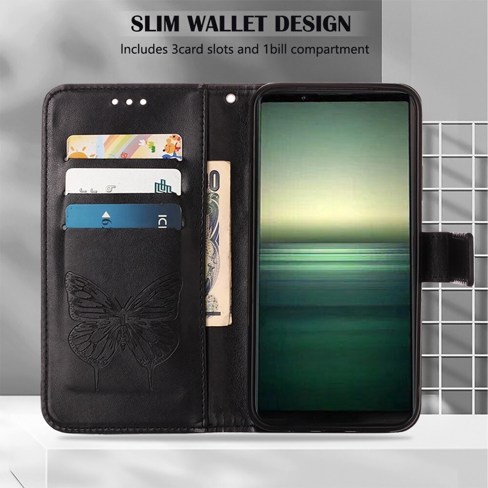 Sony Xperia 1 IV Mobilfodral med fjärilar, Svart
