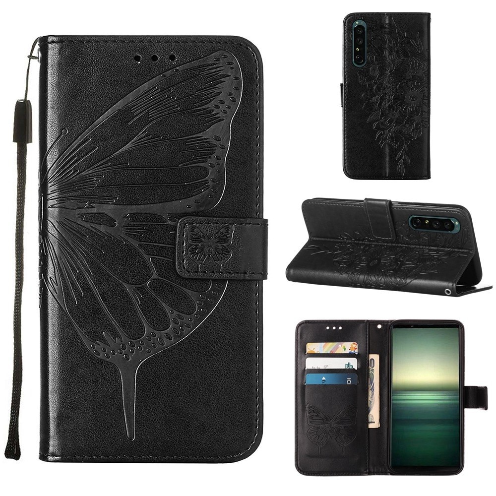 Sony Xperia 1 IV Mobilfodral med fjärilar, svart