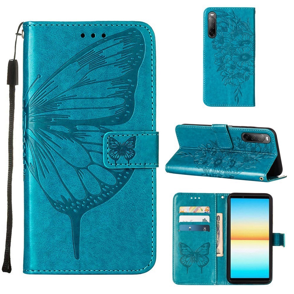 Sony Xperia 10 IV Mobilfodral med fjärilar, blå