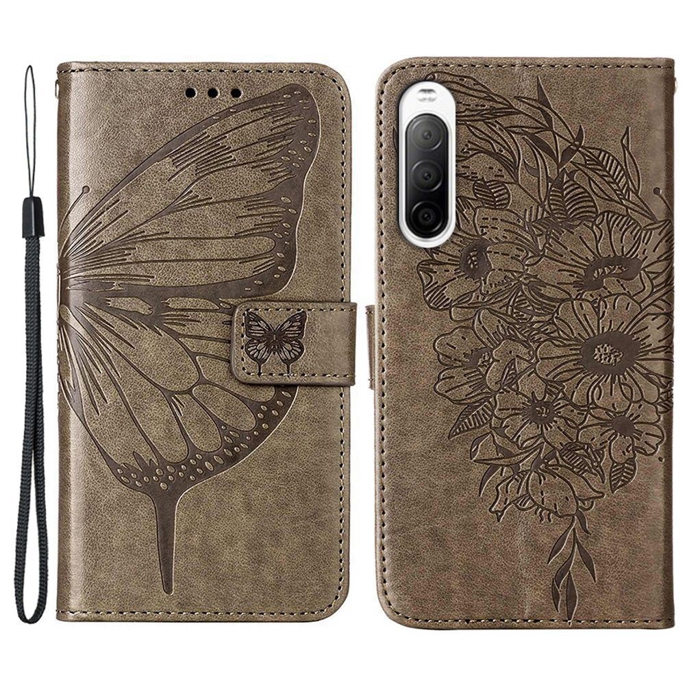 Sony Xperia 10 IV Mobilfodral med fjärilar, Grå