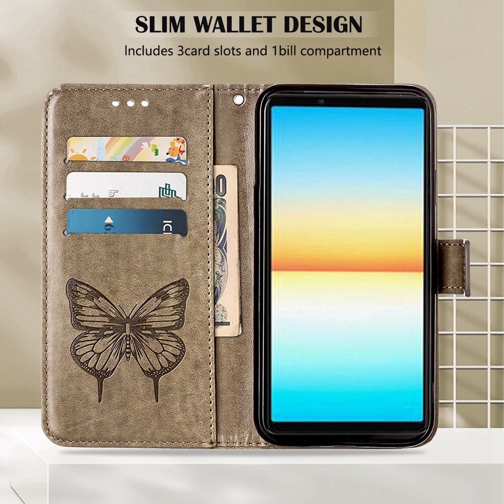 Sony Xperia 10 IV Mobilfodral med fjärilar, Grå