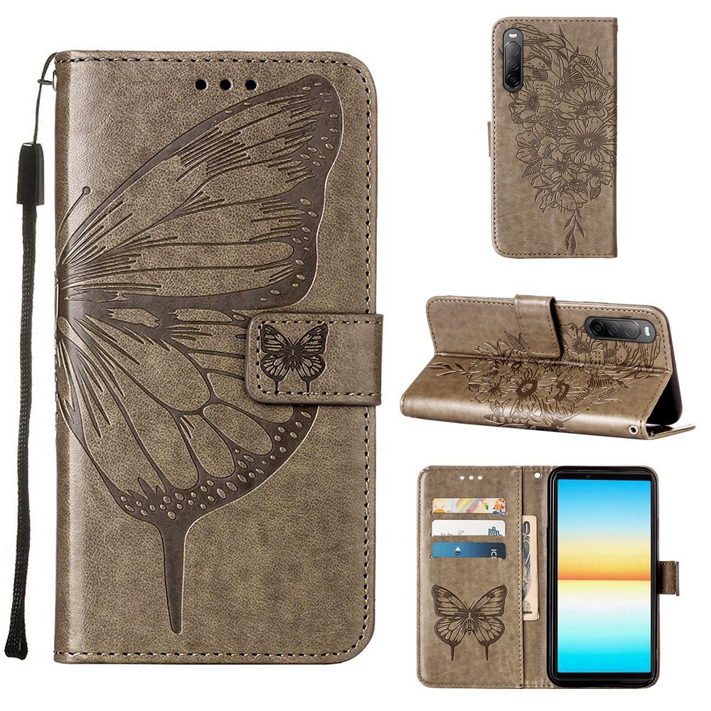 Sony Xperia 10 IV Mobilfodral med fjärilar, Grå