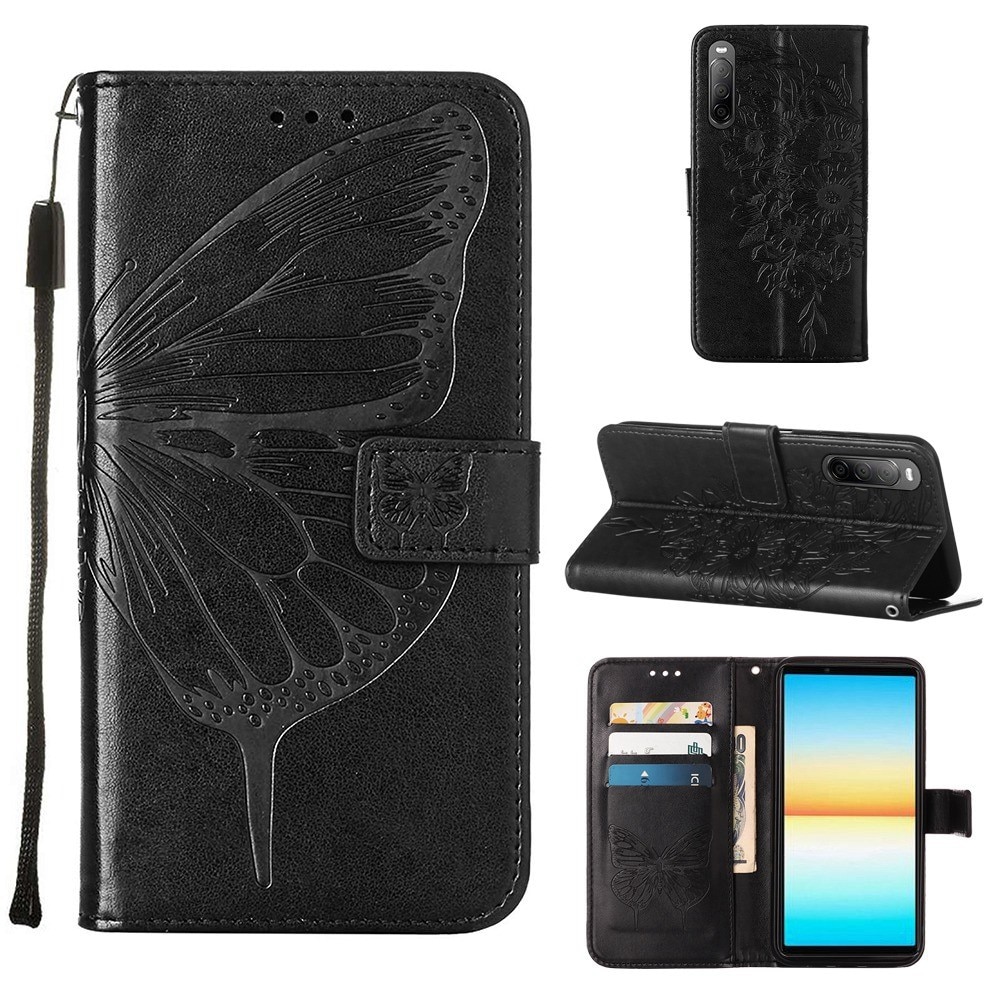 Sony Xperia 10 IV Mobilfodral med fjärilar, svart