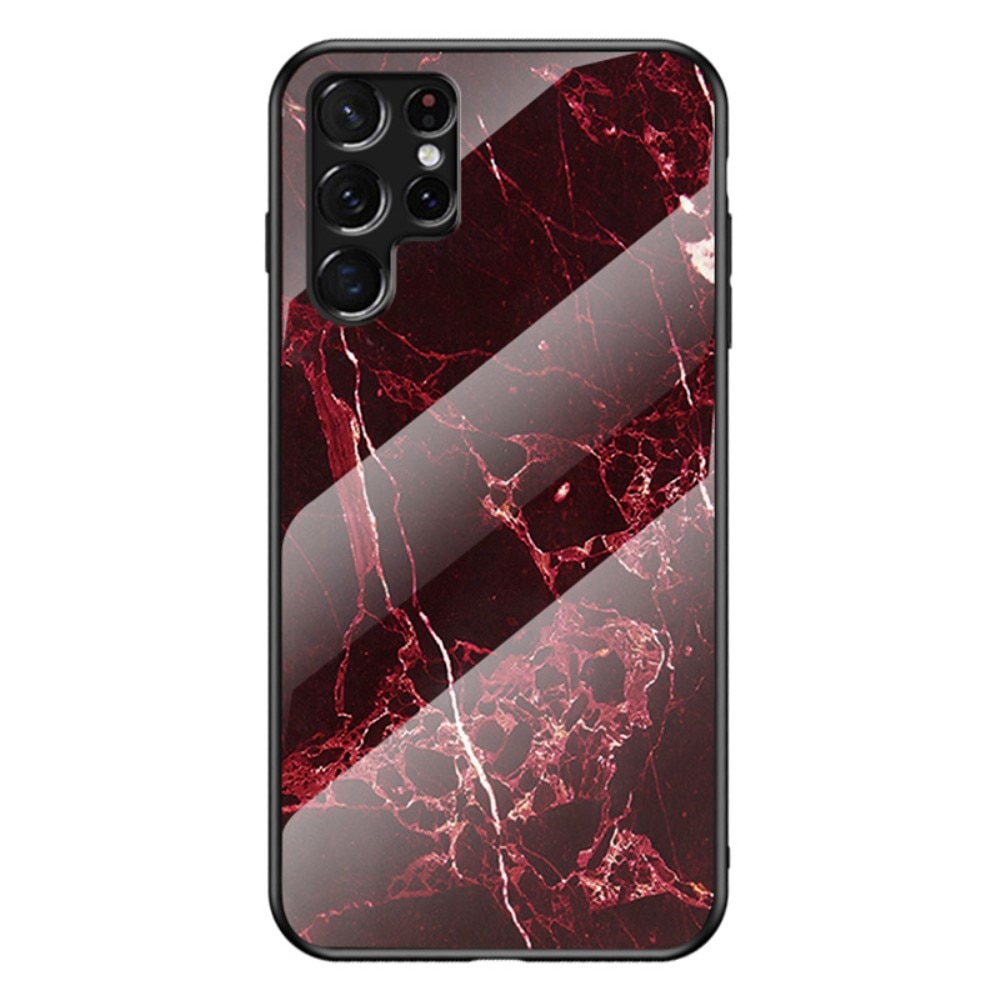 Samsung Galaxy S22 Ultra Mobilskal med baksida av glas, röd marmor