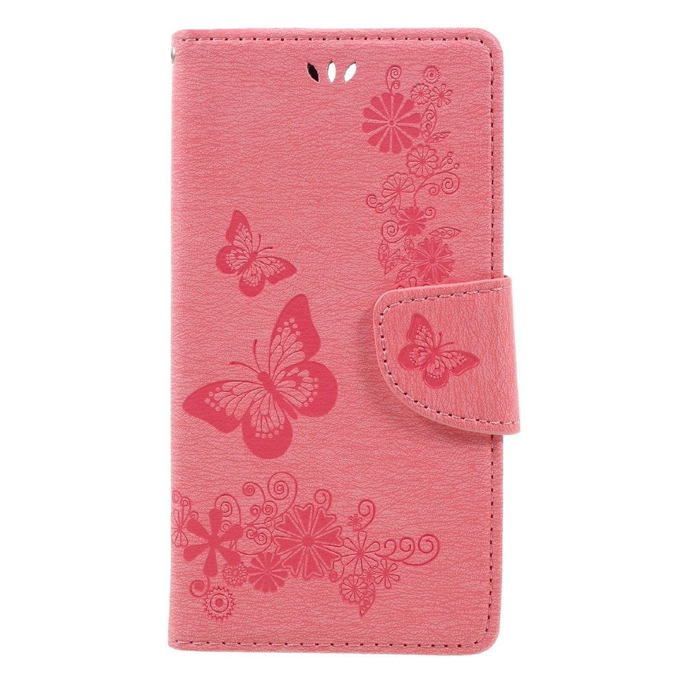 Huawei Honor 8 Mobilfodral med fjärilar, Rosa
