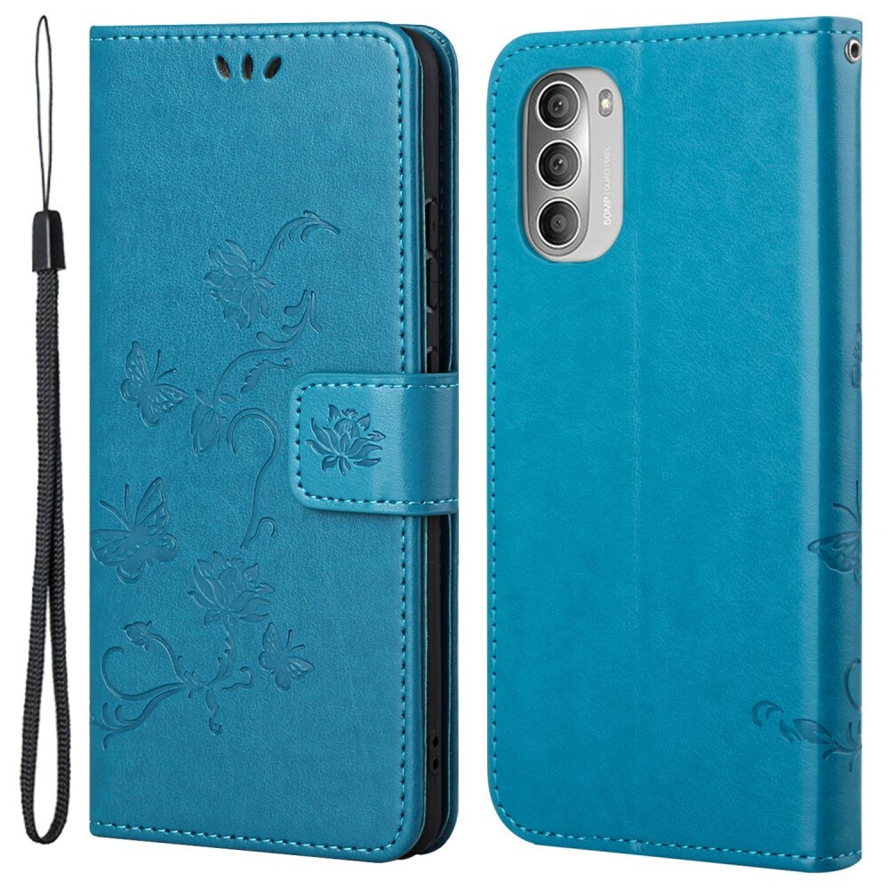 Motorola Moto G51 Mobilfodral med fjärilar, Blå