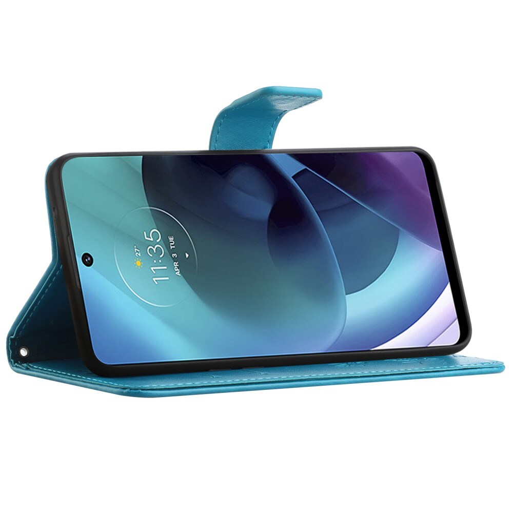 Motorola Moto G51 Mobilfodral med fjärilar, Blå