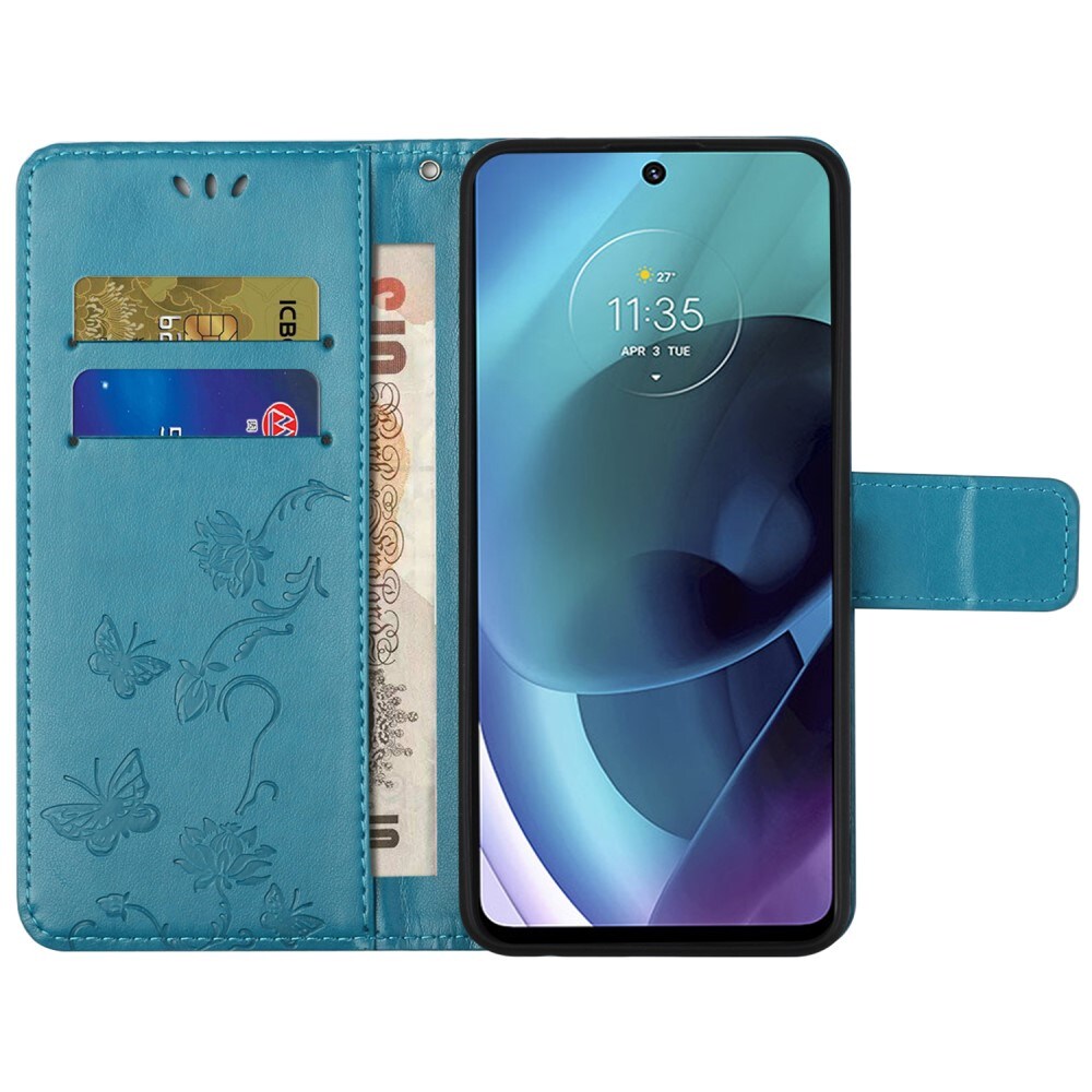 Motorola Moto G51 Mobilfodral med fjärilar, Blå