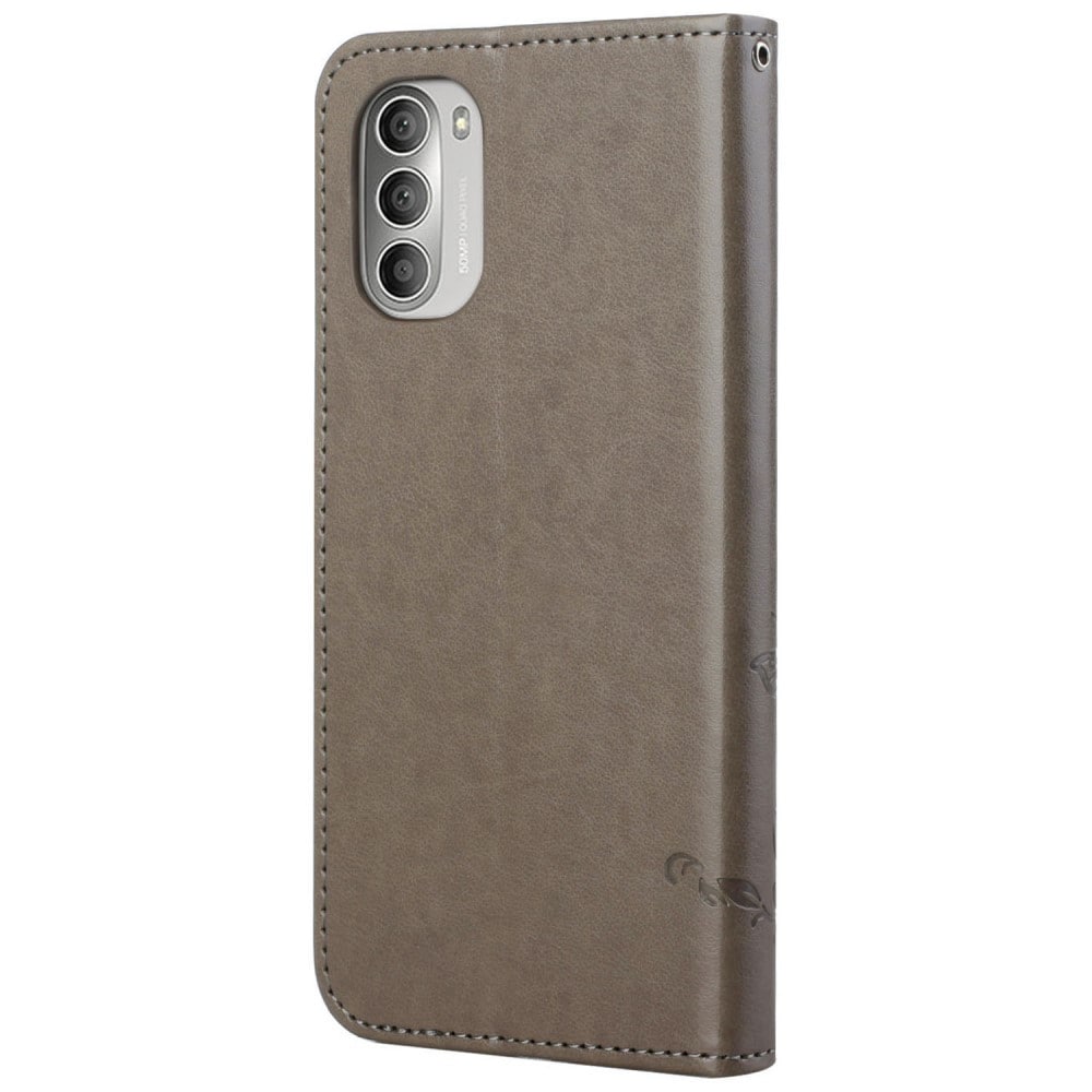 Motorola Moto G51 Mobilfodral med fjärilar, Grå
