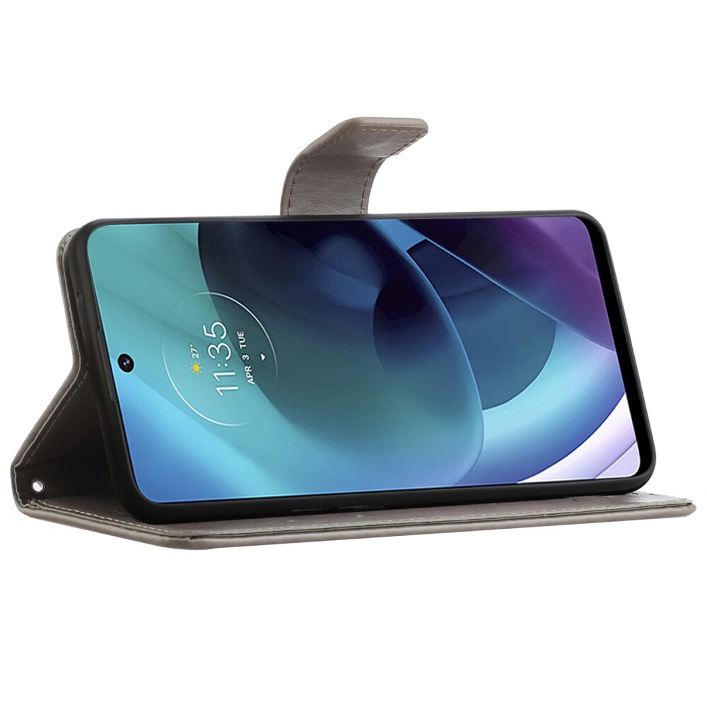 Motorola Moto G51 Mobilfodral med fjärilar, Grå