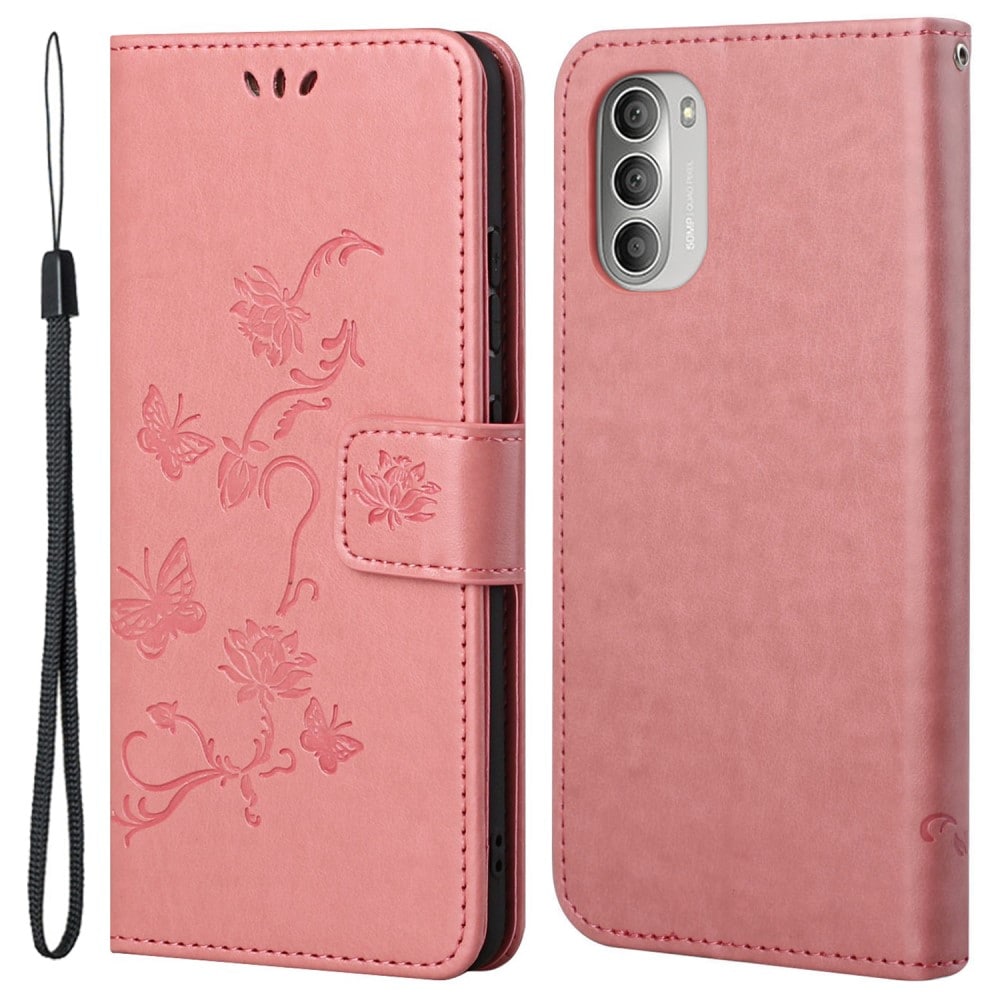 Motorola Moto G51 Mobilfodral med fjärilar, Rosa