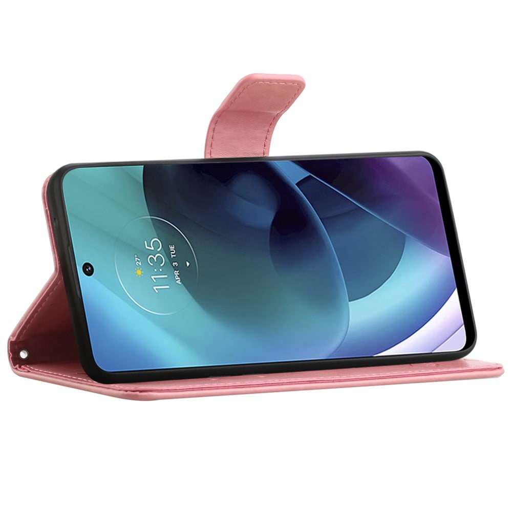 Motorola Moto G51 Mobilfodral med fjärilar, Rosa