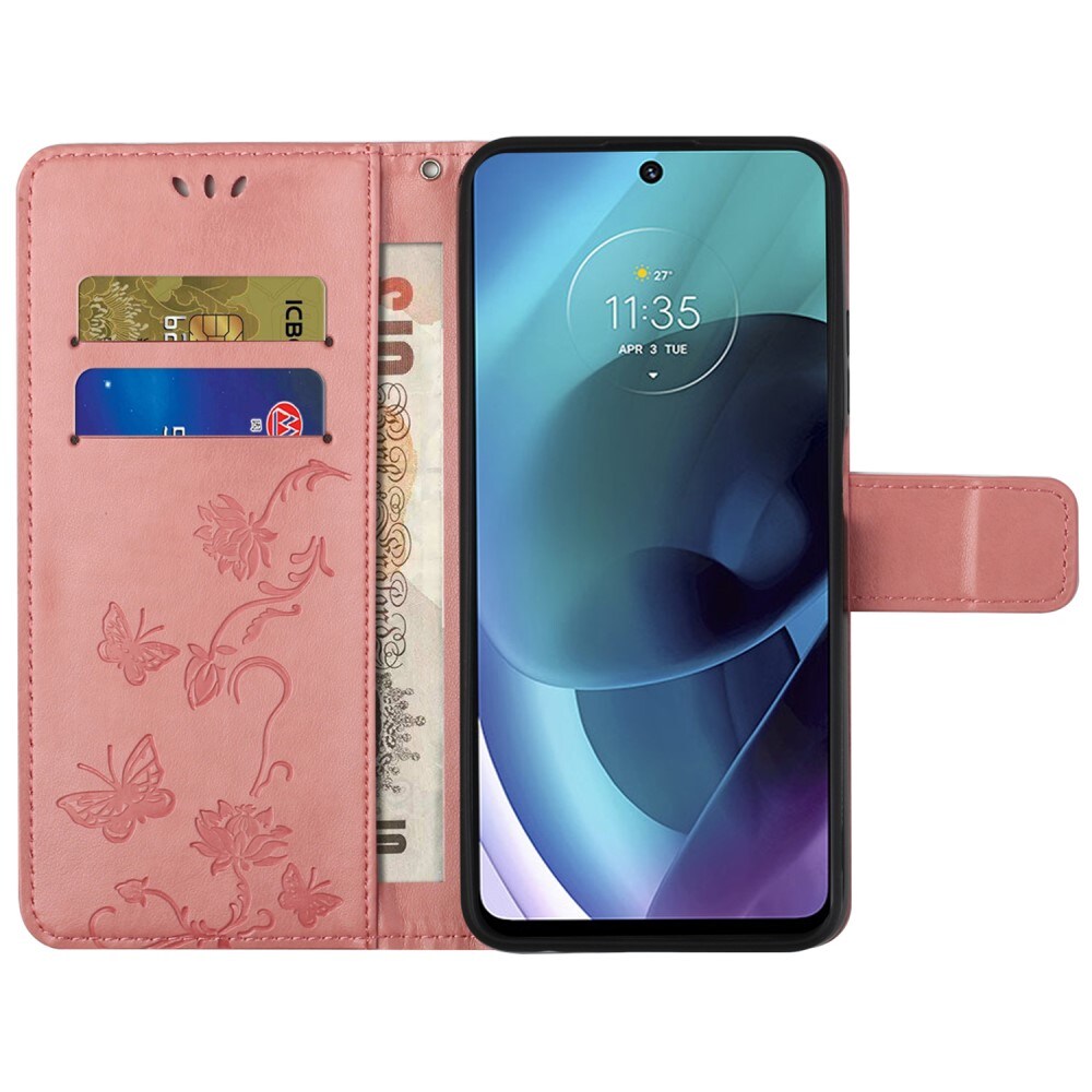 Motorola Moto G51 Mobilfodral med fjärilar, Rosa