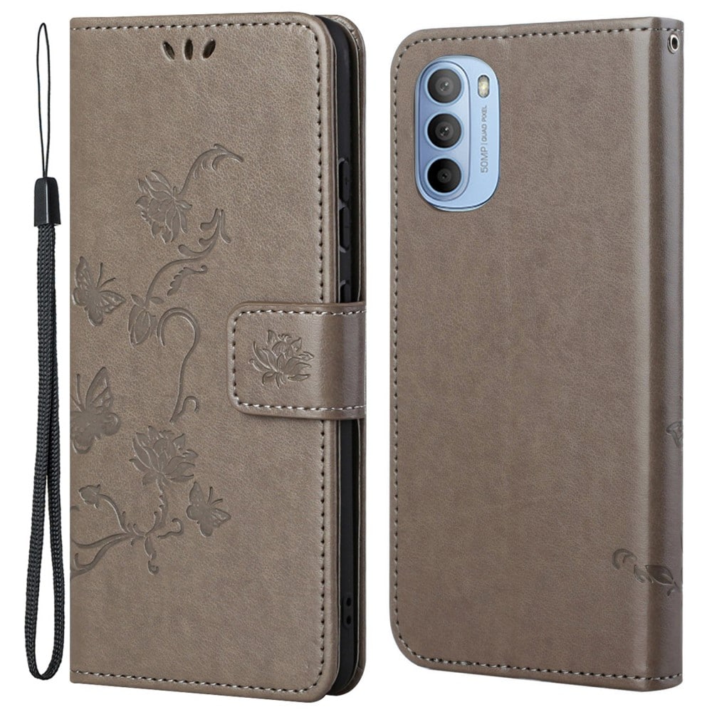 Motorola Moto G31/Moto G41 Mobilfodral med fjärilar, Grå
