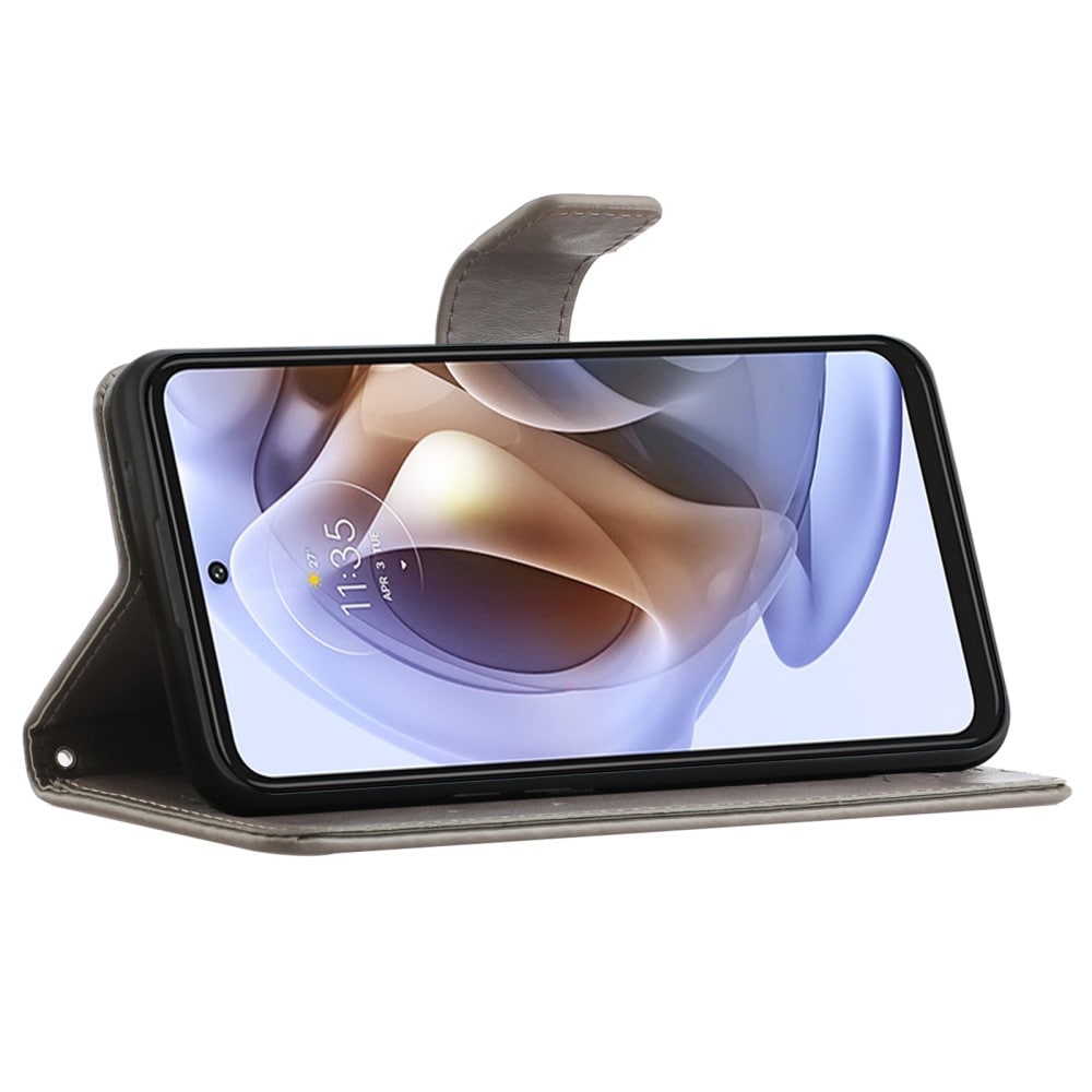 Motorola Moto G31/Moto G41 Mobilfodral med fjärilar, Grå