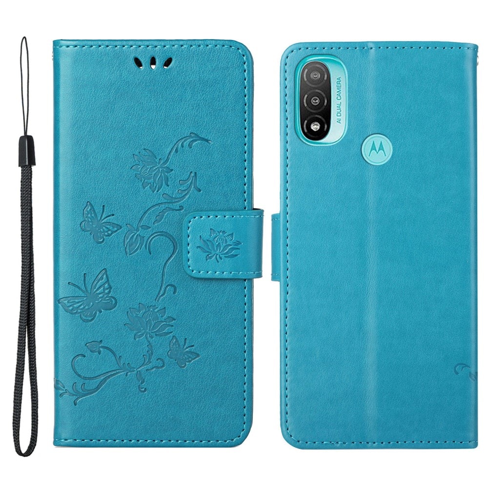 Motorola Moto E20/Moto E40 Mobilfodral med fjärilar, Blå