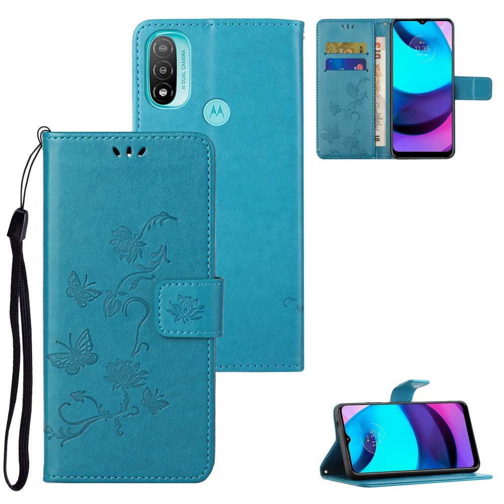 Motorola Moto E20/Moto E40 Mobilfodral med fjärilar, Blå