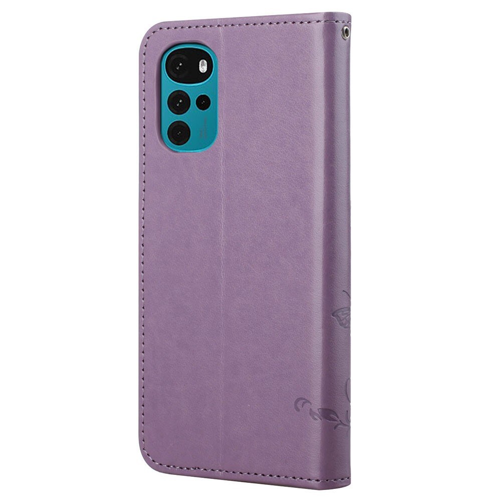 Motorola Moto G22 Mobilfodral med fjärilar, Lila