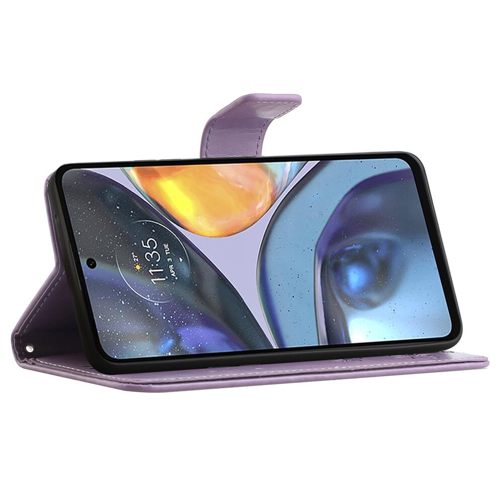 Motorola Moto G22 Mobilfodral med fjärilar, Lila