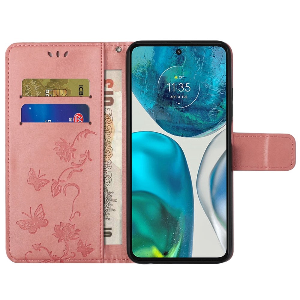 Motorola Moto E32 Mobilfodral med fjärilar, Rosa