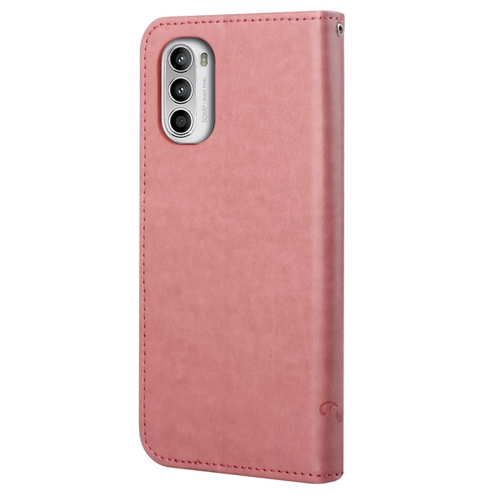 Motorola Moto E32 Mobilfodral med fjärilar, Rosa
