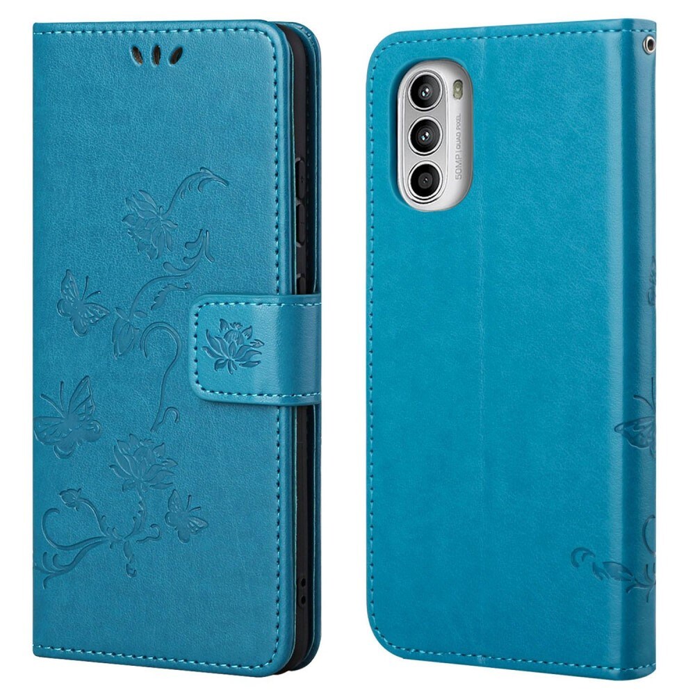 Motorola Moto G52 Mobilfodral med fjärilar, Blå