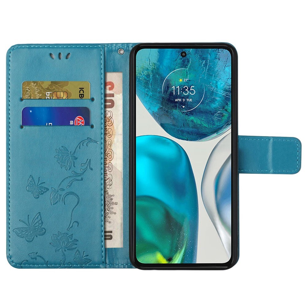 Motorola Moto G52 Mobilfodral med fjärilar, Blå