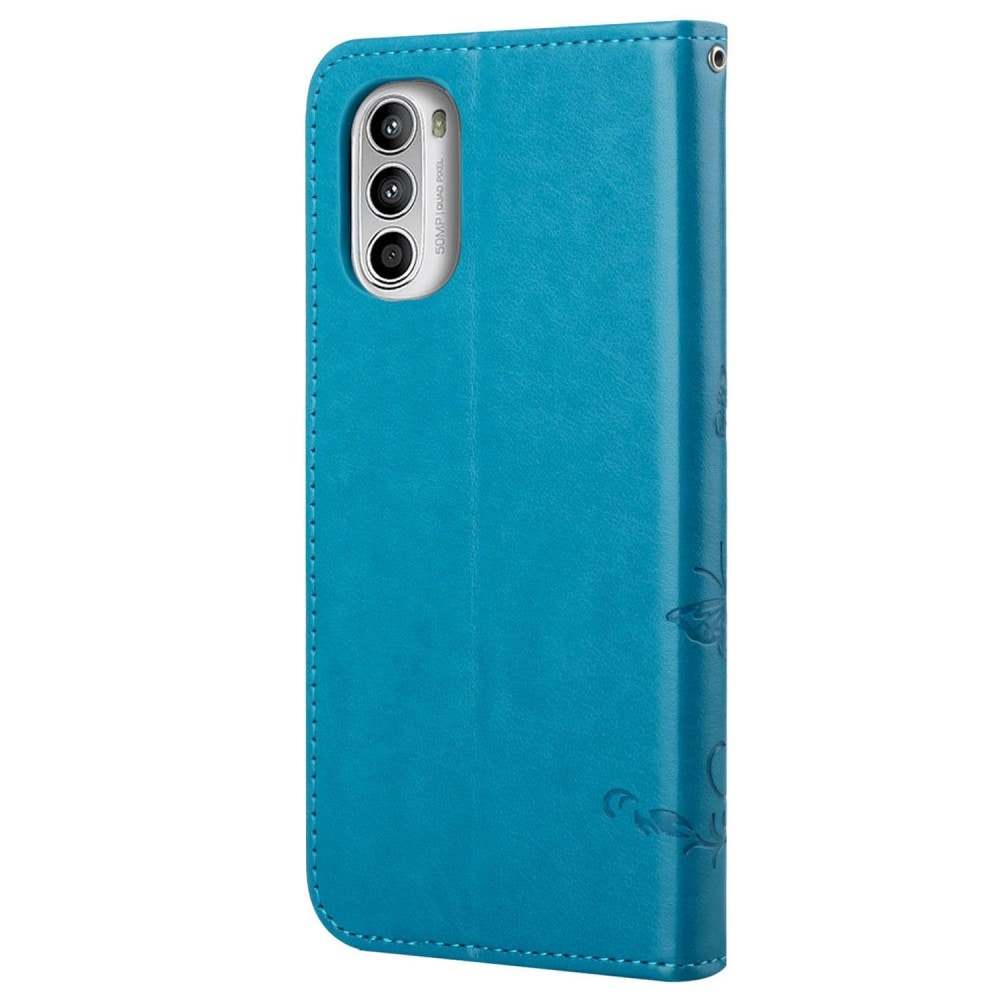 Motorola Moto G52 Mobilfodral med fjärilar, Blå