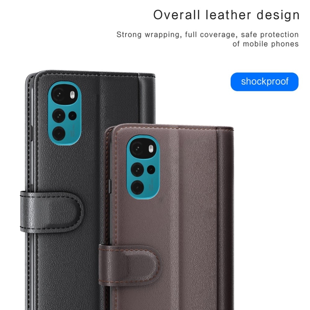Motorola Moto G22 Plånboksfodral i Äkta Läder, svart