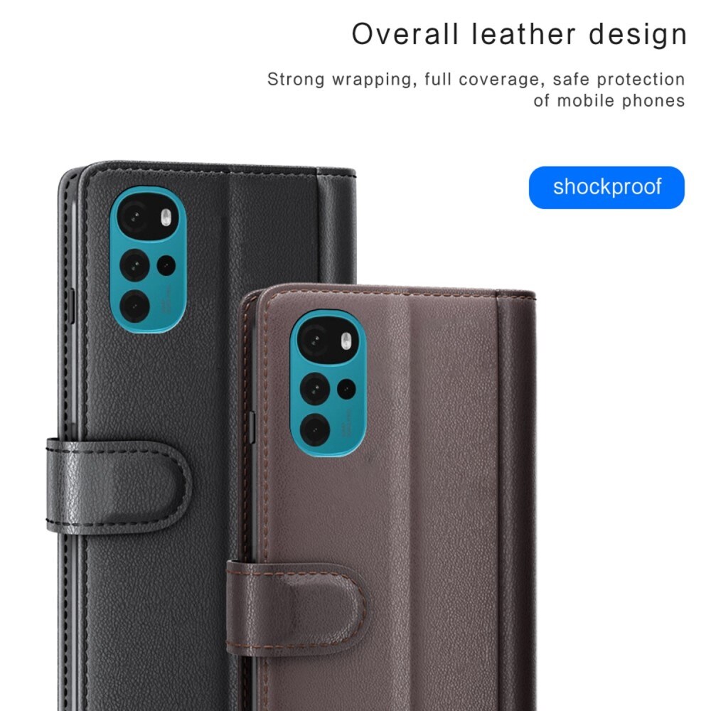 Motorola Moto G22 Plånboksfodral i Äkta Läder, Svart